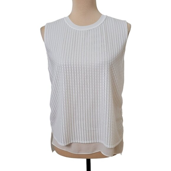 Vince Size M Ivory Lattice Overlay Silk Sleeveless Top, Exc. Used Condition - Picture 1 of 11